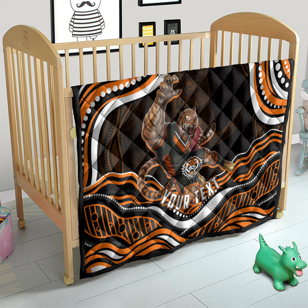 Personalized Wests Tigers Rugby Quilt Aboriginal Dot Art - Dreamtime Rugby Mascot