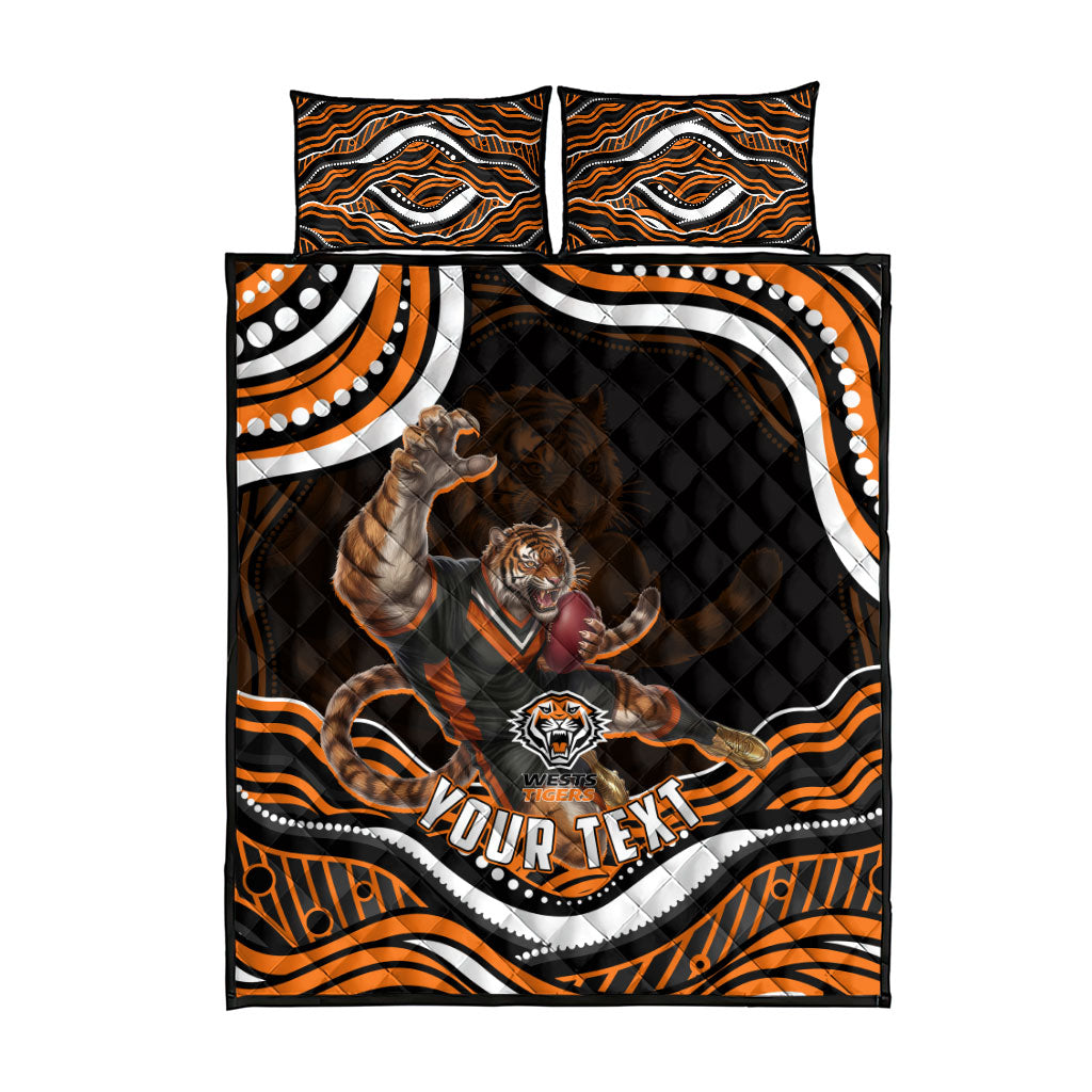 Personalized Wests Tigers Rugby Quilt Bed Set Aboriginal Dot Art - Dreamtime Rugby Mascot