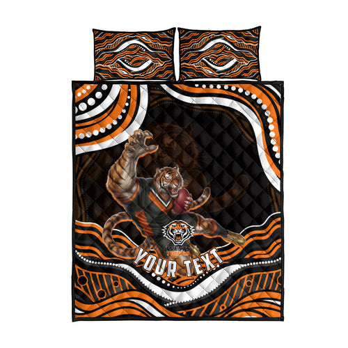 Personalized Wests Tigers Rugby Quilt Bed Set Aboriginal Dot Art - Dreamtime Rugby Mascot