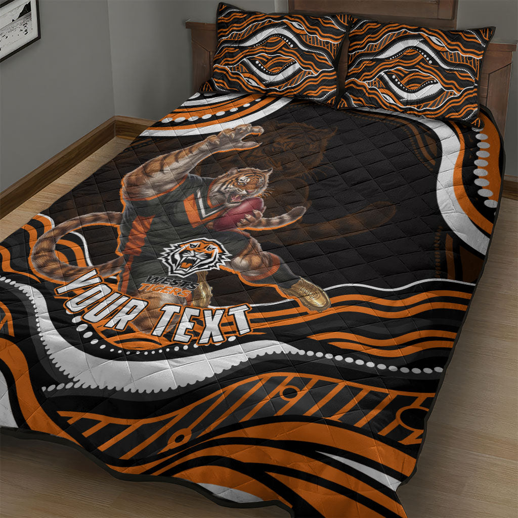 Personalized Wests Tigers Rugby Quilt Bed Set Aboriginal Dot Art - Dreamtime Rugby Mascot