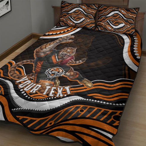 Personalized Wests Tigers Rugby Quilt Bed Set Aboriginal Dot Art - Dreamtime Rugby Mascot