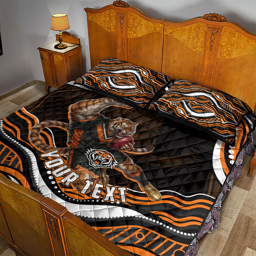 Personalized Wests Tigers Rugby Quilt Bed Set Aboriginal Dot Art - Dreamtime Rugby Mascot