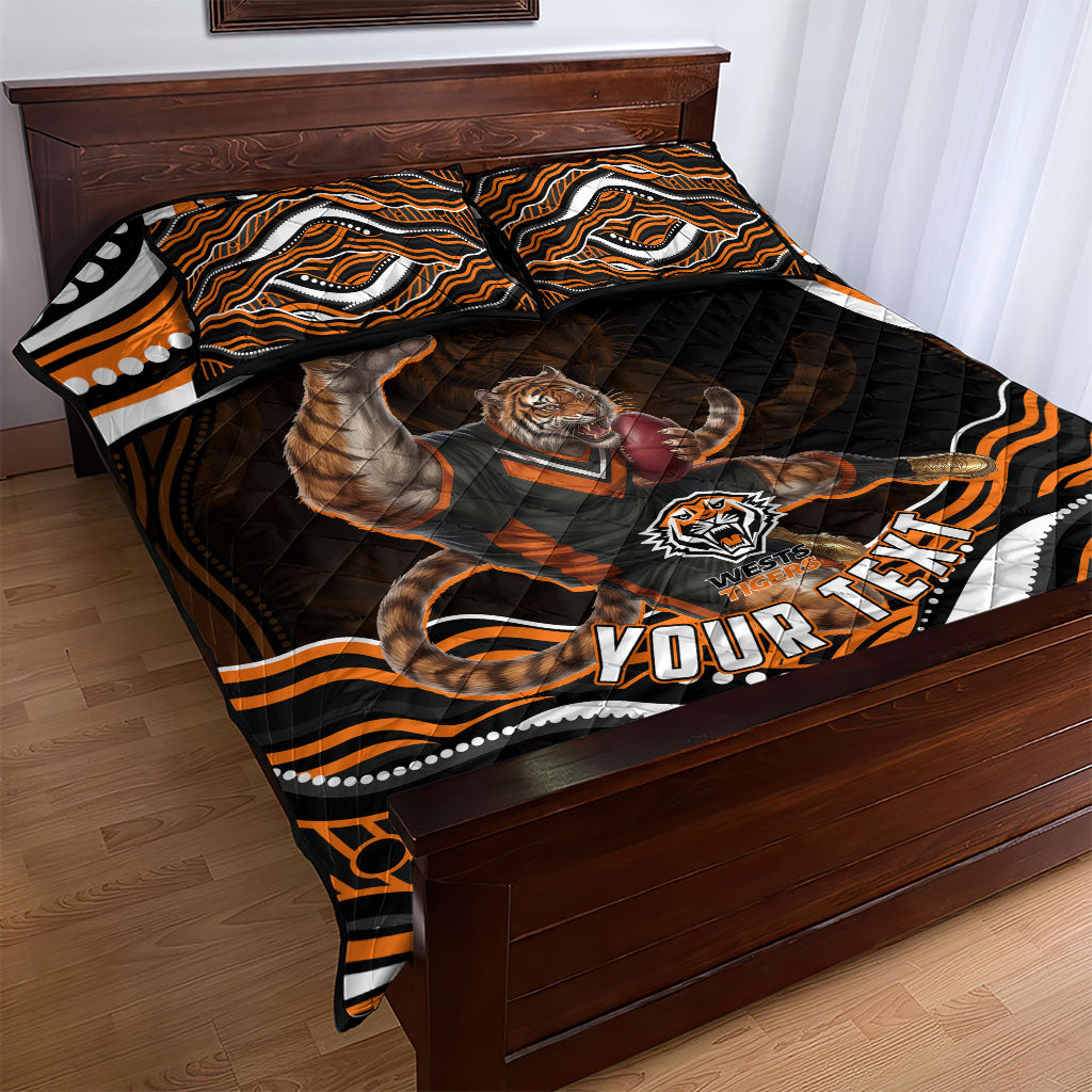 Personalized Wests Tigers Rugby Quilt Bed Set Aboriginal Dot Art - Dreamtime Rugby Mascot