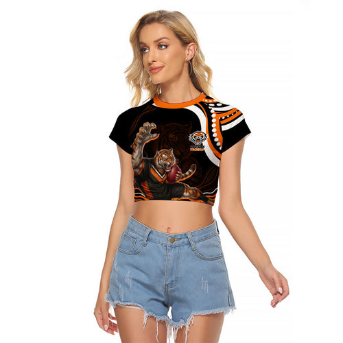 Personalized Wests Tigers Rugby Raglan Cropped T Shirt Aboriginal Dot Art - Dreamtime Rugby Mascot