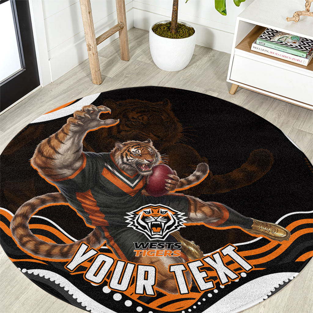 Personalized Wests Tigers Rugby Round Carpet Aboriginal Dot Art - Dreamtime Rugby Mascot
