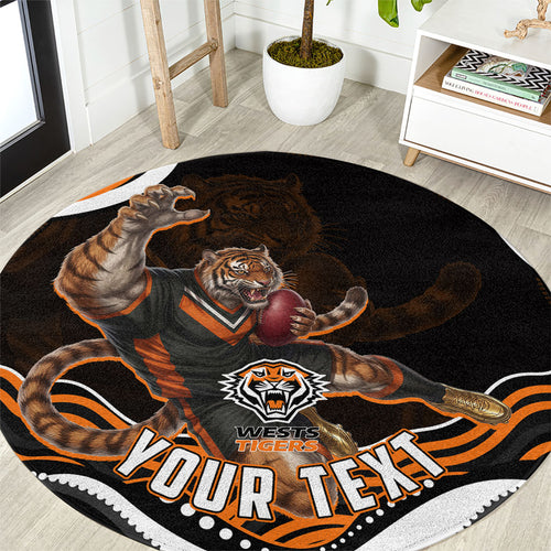 Personalized Wests Tigers Rugby Round Carpet Aboriginal Dot Art - Dreamtime Rugby Mascot