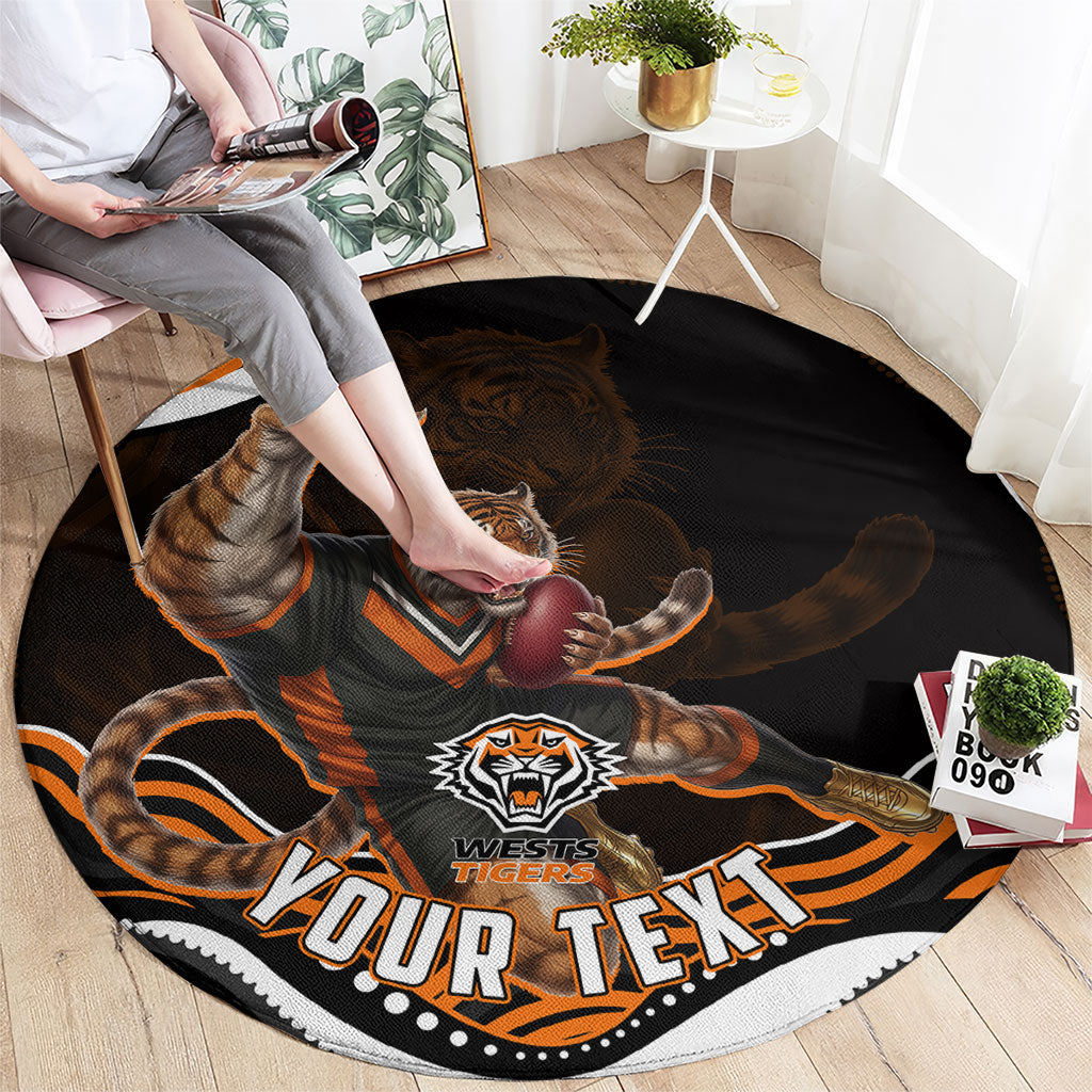 Personalized Wests Tigers Rugby Round Carpet Aboriginal Dot Art - Dreamtime Rugby Mascot