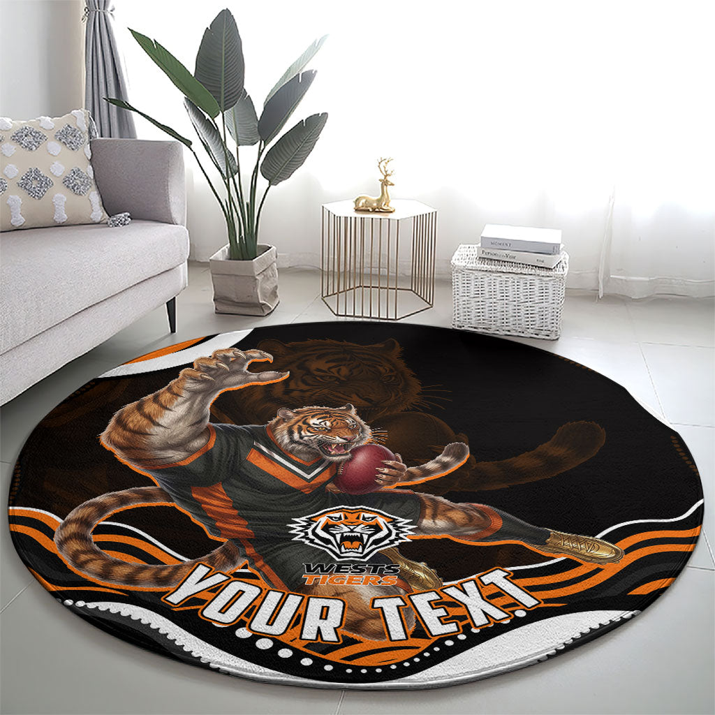 Personalized Wests Tigers Rugby Round Carpet Aboriginal Dot Art - Dreamtime Rugby Mascot