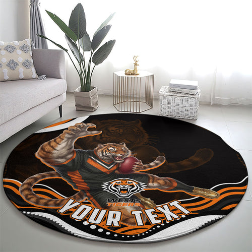 Personalized Wests Tigers Rugby Round Carpet Aboriginal Dot Art - Dreamtime Rugby Mascot
