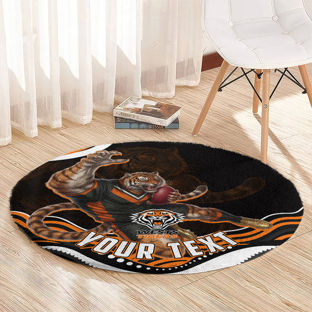 Personalized Wests Tigers Rugby Round Carpet Aboriginal Dot Art - Dreamtime Rugby Mascot