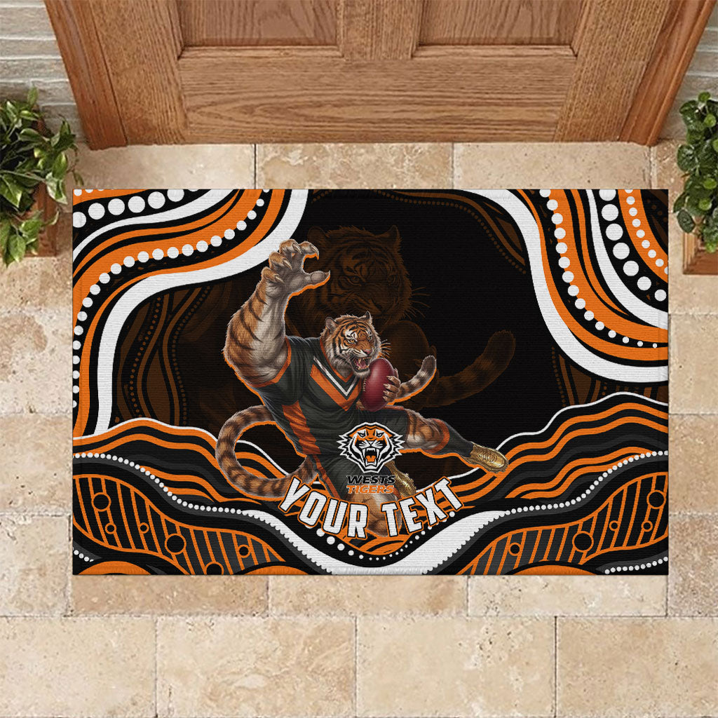 Personalized Wests Tigers Rugby Rubber Doormat Aboriginal Dot Art - Dreamtime Rugby Mascot