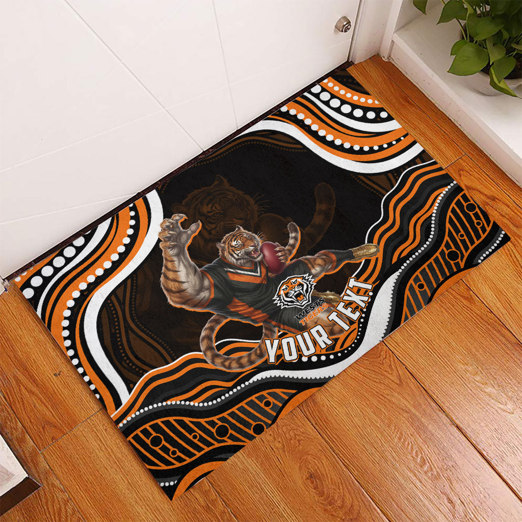 Personalized Wests Tigers Rugby Rubber Doormat Aboriginal Dot Art - Dreamtime Rugby Mascot
