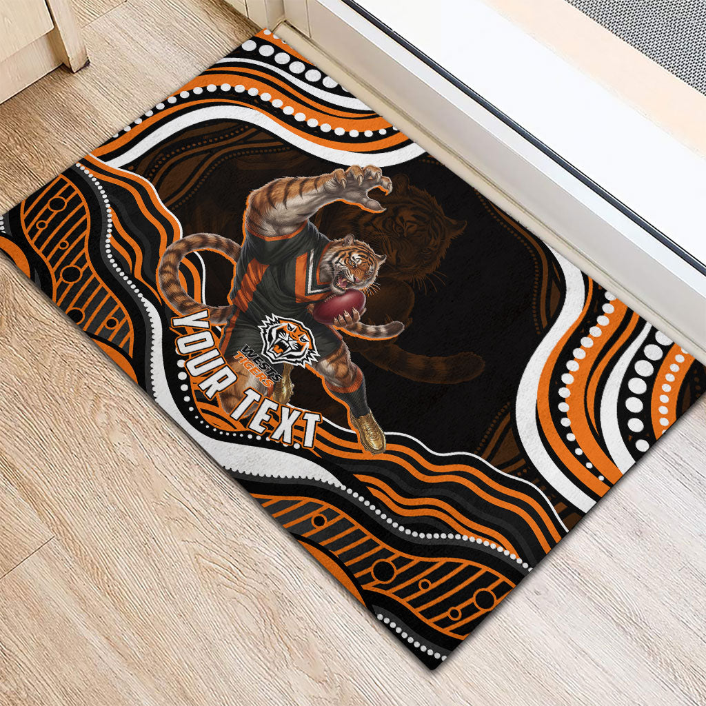 Personalized Wests Tigers Rugby Rubber Doormat Aboriginal Dot Art - Dreamtime Rugby Mascot
