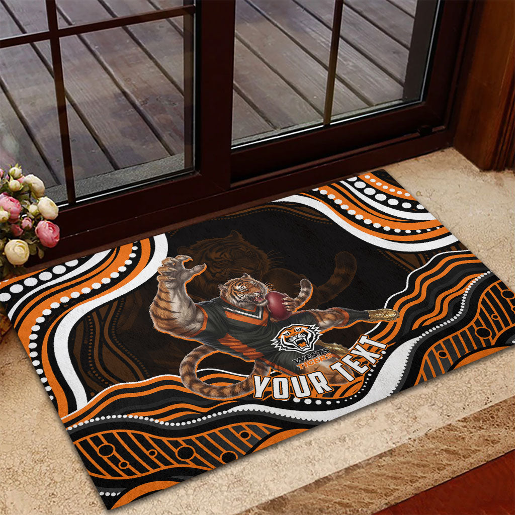 Personalized Wests Tigers Rugby Rubber Doormat Aboriginal Dot Art - Dreamtime Rugby Mascot