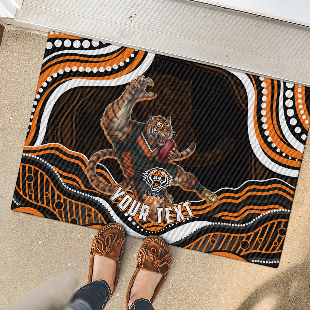 Personalized Wests Tigers Rugby Rubber Doormat Aboriginal Dot Art - Dreamtime Rugby Mascot