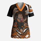 Personalized Wests Tigers Rugby Scrub Top Aboriginal Dot Art - Dreamtime Rugby Mascot