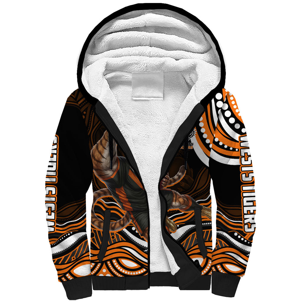 Personalized Wests Tigers Rugby Sherpa Hoodie Aboriginal Dot Art - Dreamtime Rugby Mascot