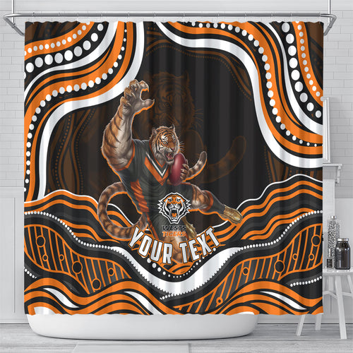 Personalized Wests Tigers Rugby Shower Curtain Aboriginal Dot Art - Dreamtime Rugby Mascot