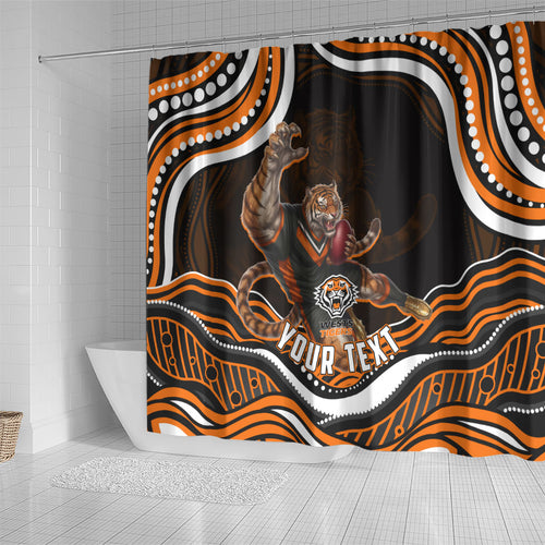 Personalized Wests Tigers Rugby Shower Curtain Aboriginal Dot Art - Dreamtime Rugby Mascot