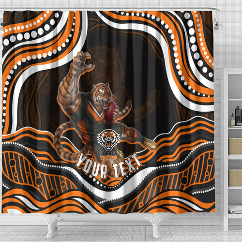 Personalized Wests Tigers Rugby Shower Curtain Aboriginal Dot Art - Dreamtime Rugby Mascot