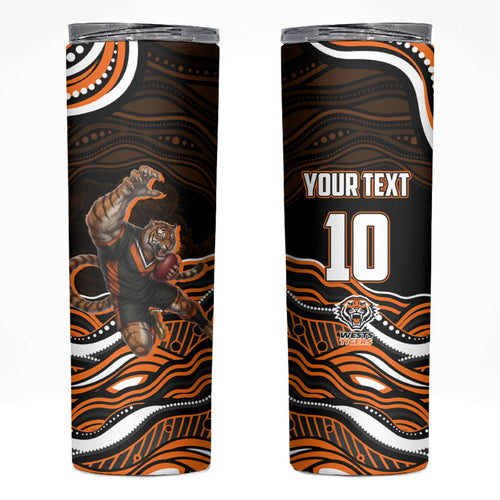 Personalized Wests Tigers Rugby Skinny Tumbler Aboriginal Dot Art - Dreamtime Rugby Mascot