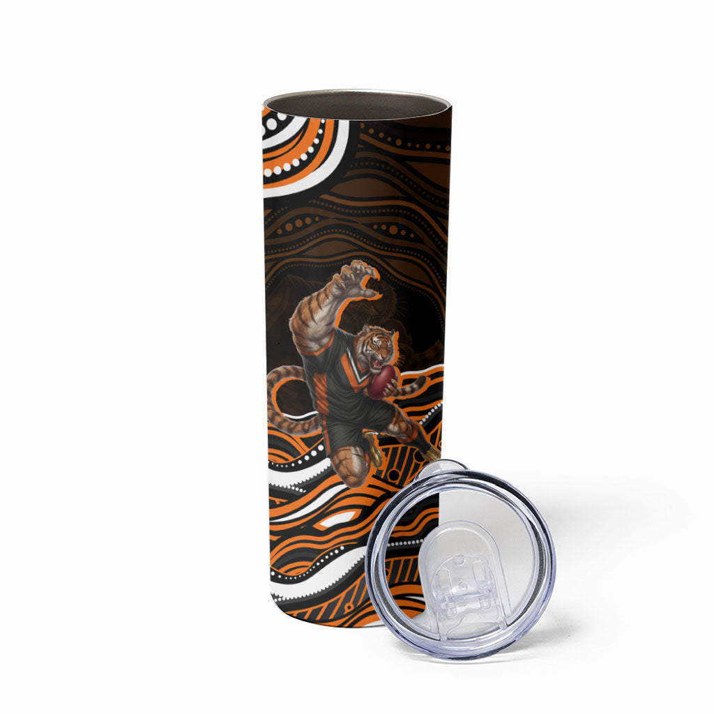 Personalized Wests Tigers Rugby Skinny Tumbler Aboriginal Dot Art - Dreamtime Rugby Mascot