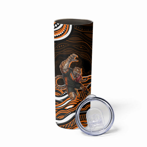 Personalized Wests Tigers Rugby Skinny Tumbler Aboriginal Dot Art - Dreamtime Rugby Mascot