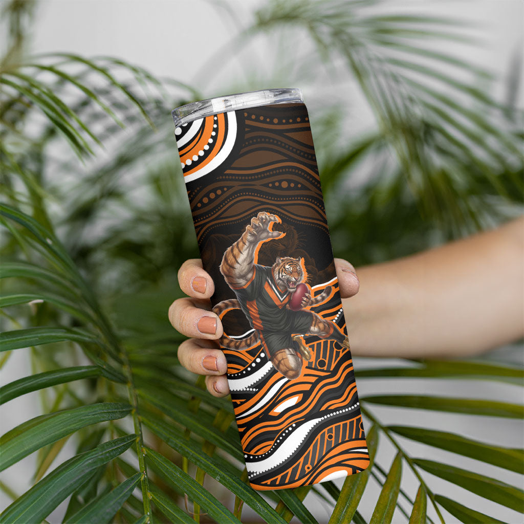 Personalized Wests Tigers Rugby Skinny Tumbler Aboriginal Dot Art - Dreamtime Rugby Mascot