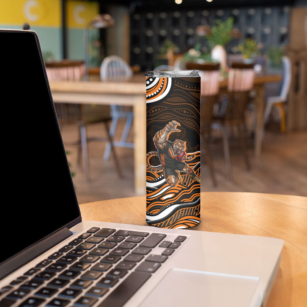 Personalized Wests Tigers Rugby Skinny Tumbler Aboriginal Dot Art - Dreamtime Rugby Mascot