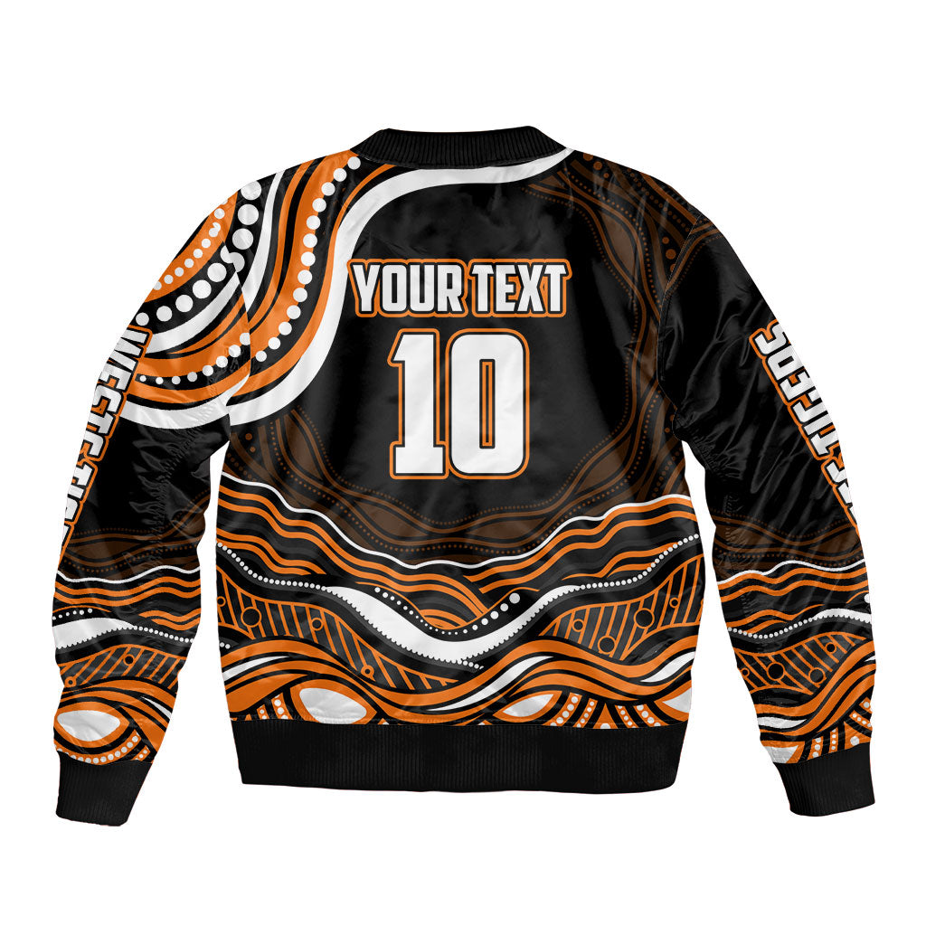 Personalized Wests Tigers Rugby Sleeve Zip Bomber Jacket Aboriginal Dot Art - Dreamtime Rugby Mascot