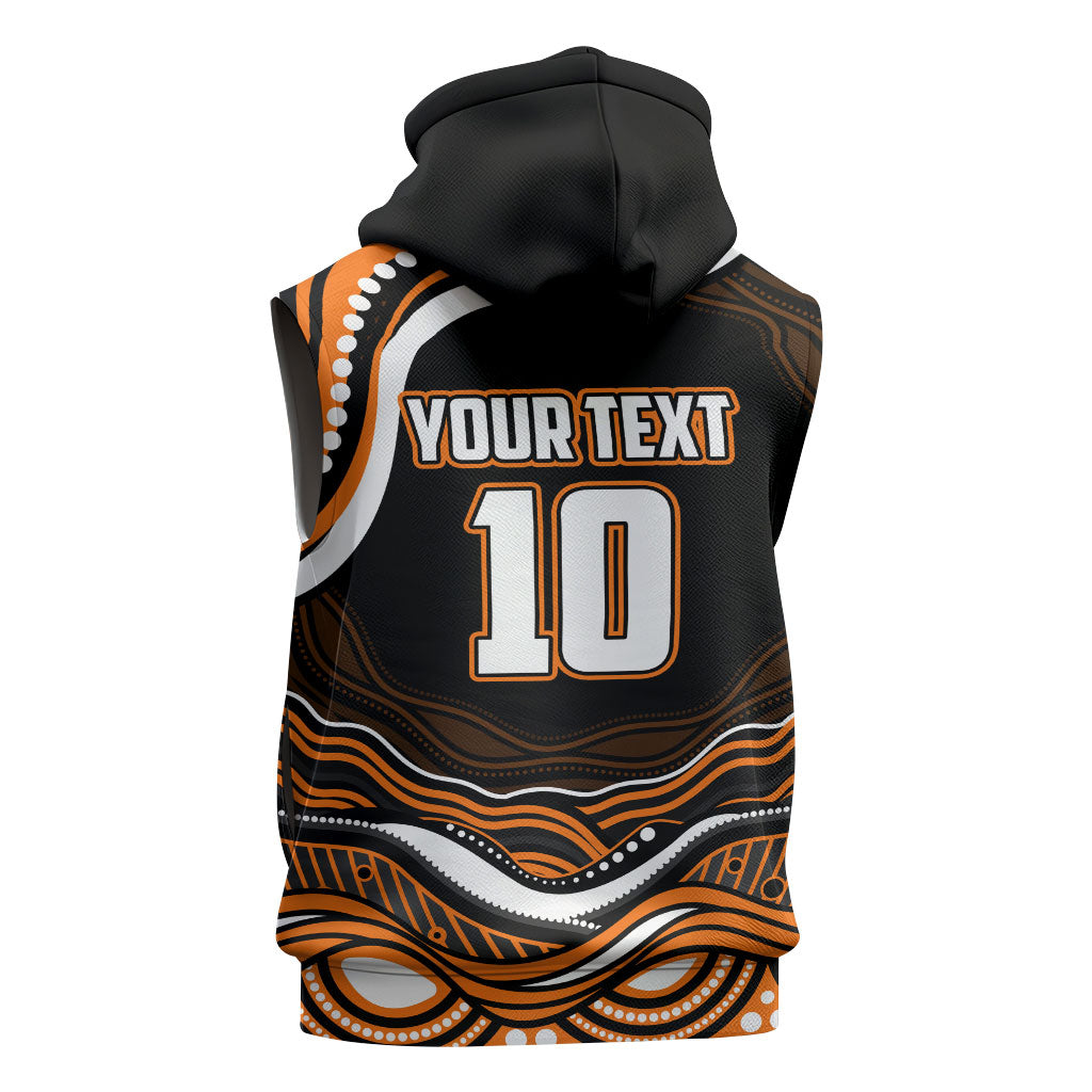 Personalized Wests Tigers Rugby Sleeveless Hoodie Aboriginal Dot Art - Dreamtime Rugby Mascot