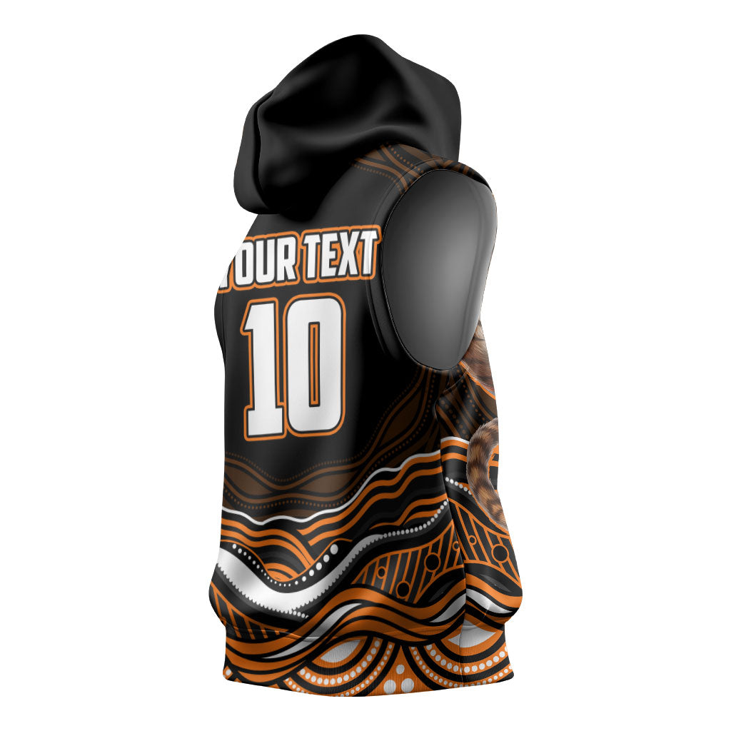 Personalized Wests Tigers Rugby Sleeveless Hoodie Aboriginal Dot Art - Dreamtime Rugby Mascot