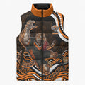 Personalized Wests Tigers Rugby Sleeveless Puffer Jacket Aboriginal Dot Art - Dreamtime Rugby Mascot