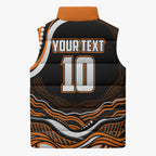 Personalized Wests Tigers Rugby Sleeveless Puffer Jacket Aboriginal Dot Art - Dreamtime Rugby Mascot