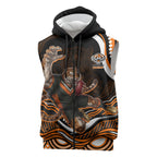 Personalized Wests Tigers Rugby Sleeveless Zip Hoodie Aboriginal Dot Art - Dreamtime Rugby Mascot