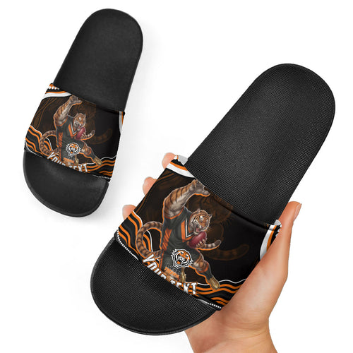 Personalized Wests Tigers Rugby Slide Sandals Aboriginal Dot Art - Dreamtime Rugby Mascot