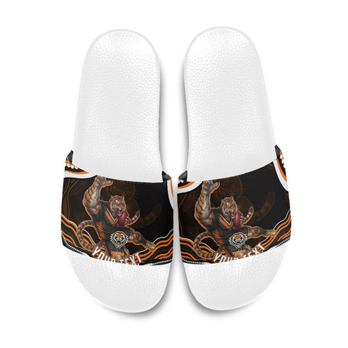 Personalized Wests Tigers Rugby Slide Sandals Aboriginal Dot Art - Dreamtime Rugby Mascot