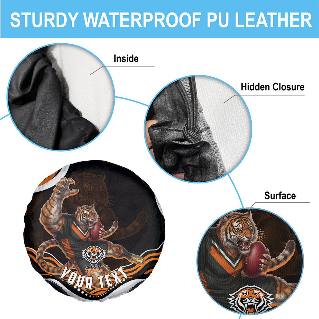 Personalized Wests Tigers Rugby Spare Tire Cover Aboriginal Dot Art - Dreamtime Rugby Mascot
