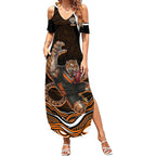 Personalized Wests Tigers Rugby Summer Maxi Dress Aboriginal Dot Art - Dreamtime Rugby Mascot