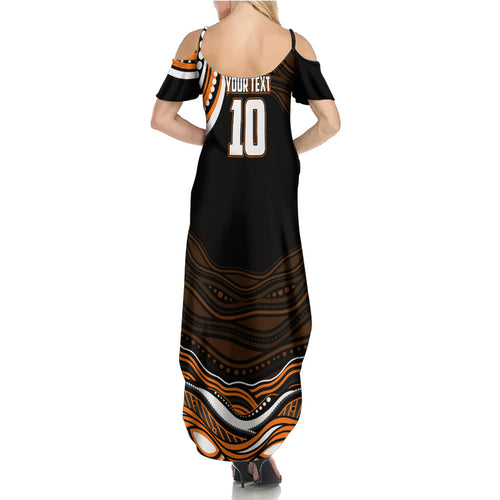 Personalized Wests Tigers Rugby Summer Maxi Dress Aboriginal Dot Art - Dreamtime Rugby Mascot