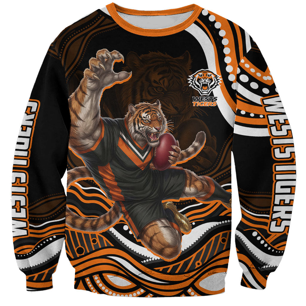 Personalized Wests Tigers Rugby Sweatshirt Aboriginal Dot Art - Dreamtime Rugby Mascot