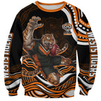 Personalized Wests Tigers Rugby Sweatshirt Aboriginal Dot Art - Dreamtime Rugby Mascot