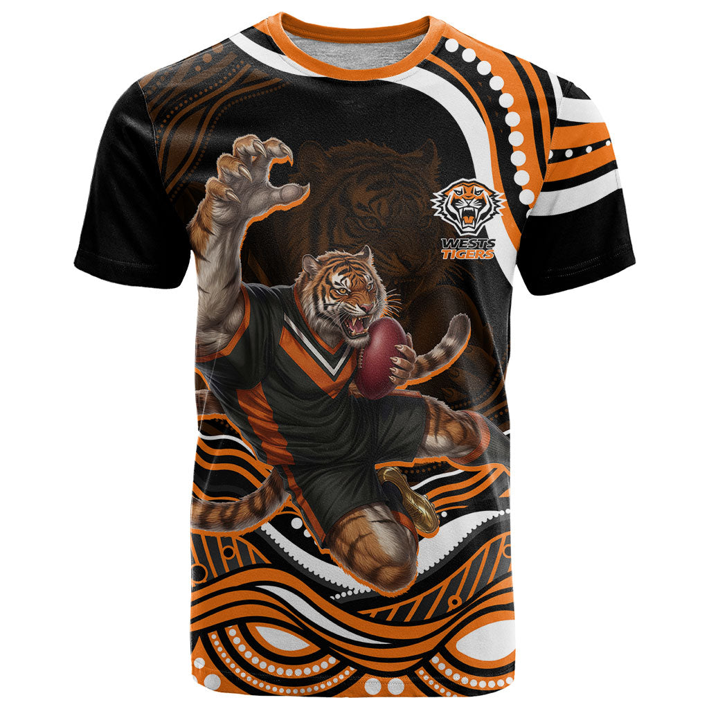 Personalized Wests Tigers Rugby T Shirt Aboriginal Dot Art - Dreamtime Rugby Mascot