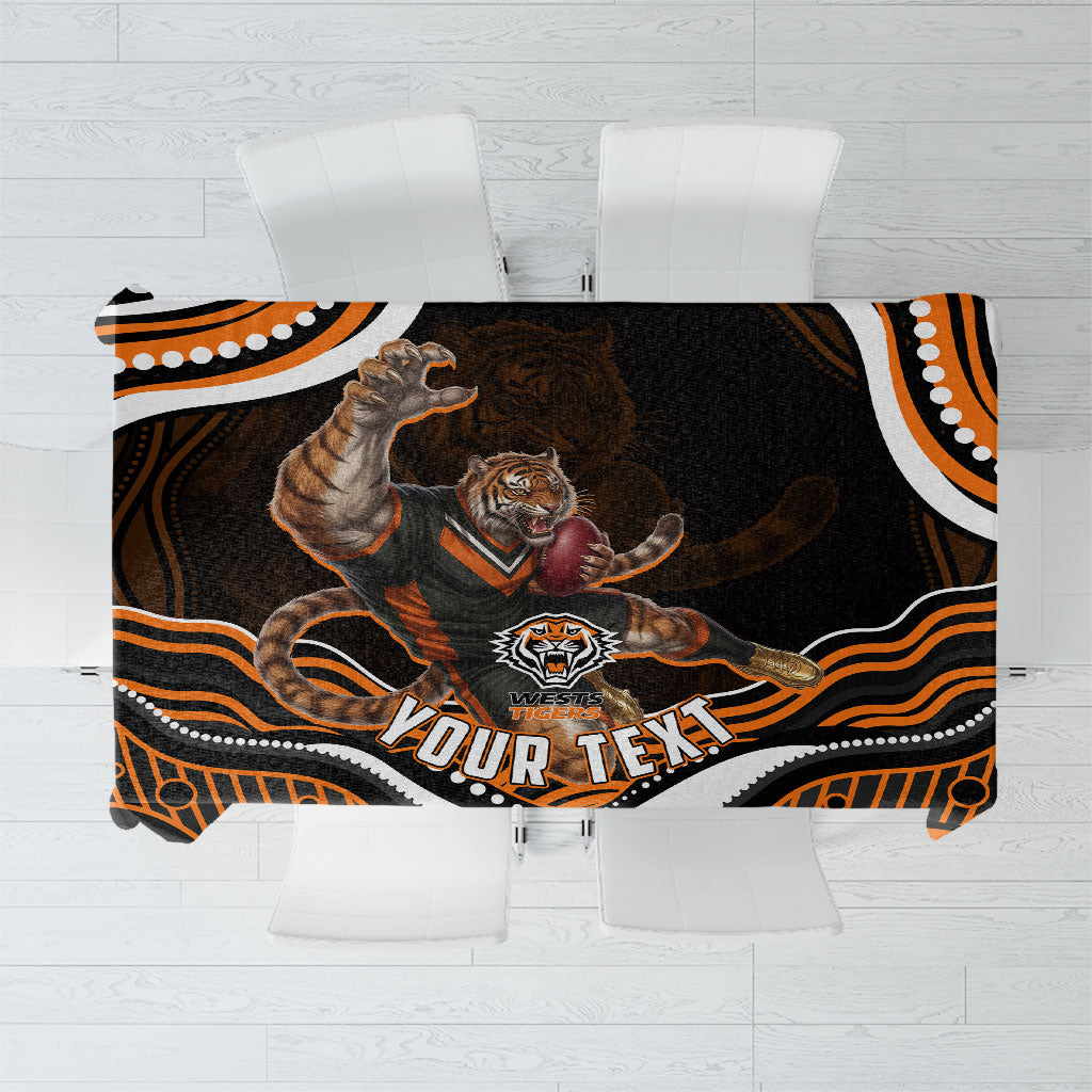 Personalized Wests Tigers Rugby Tablecloth Aboriginal Dot Art - Dreamtime Rugby Mascot