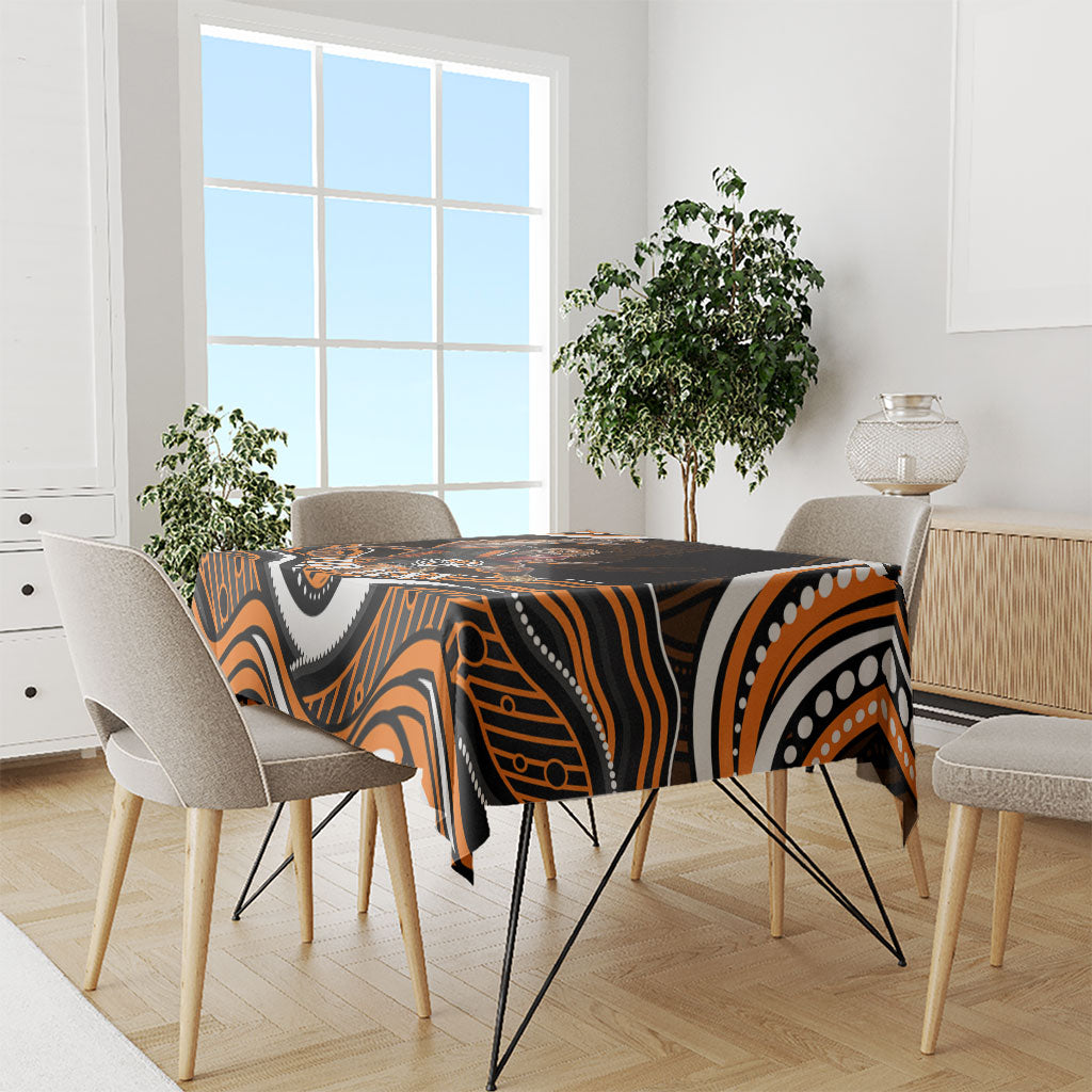 Personalized Wests Tigers Rugby Tablecloth Aboriginal Dot Art - Dreamtime Rugby Mascot