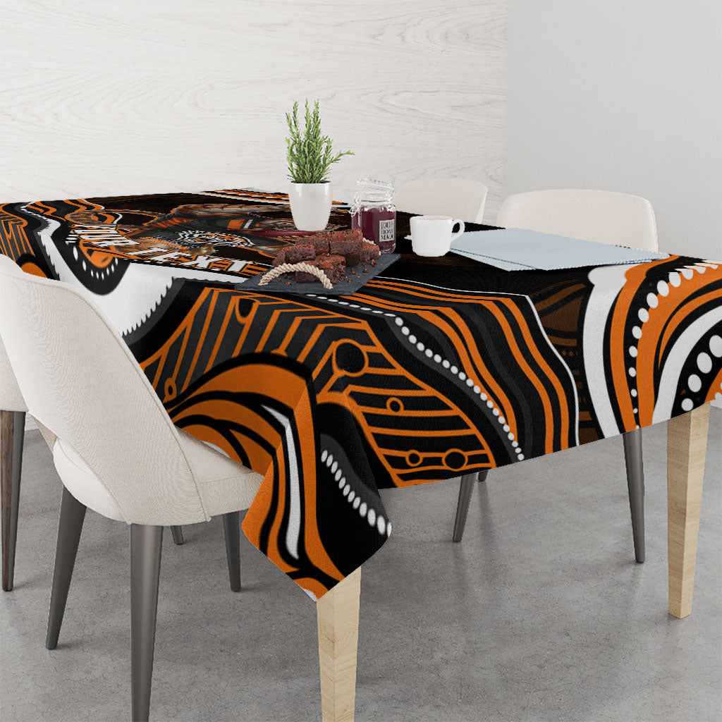 Personalized Wests Tigers Rugby Tablecloth Aboriginal Dot Art - Dreamtime Rugby Mascot