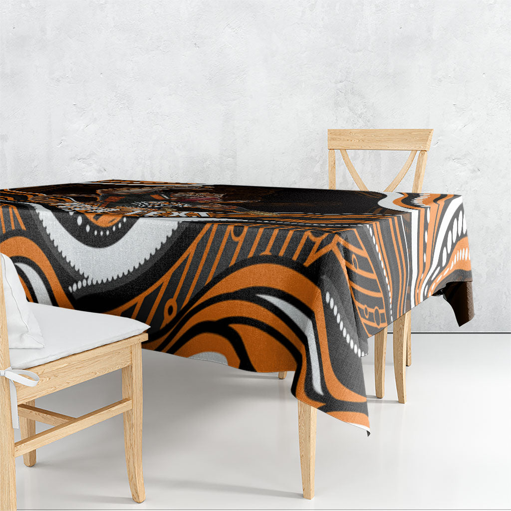 Personalized Wests Tigers Rugby Tablecloth Aboriginal Dot Art - Dreamtime Rugby Mascot
