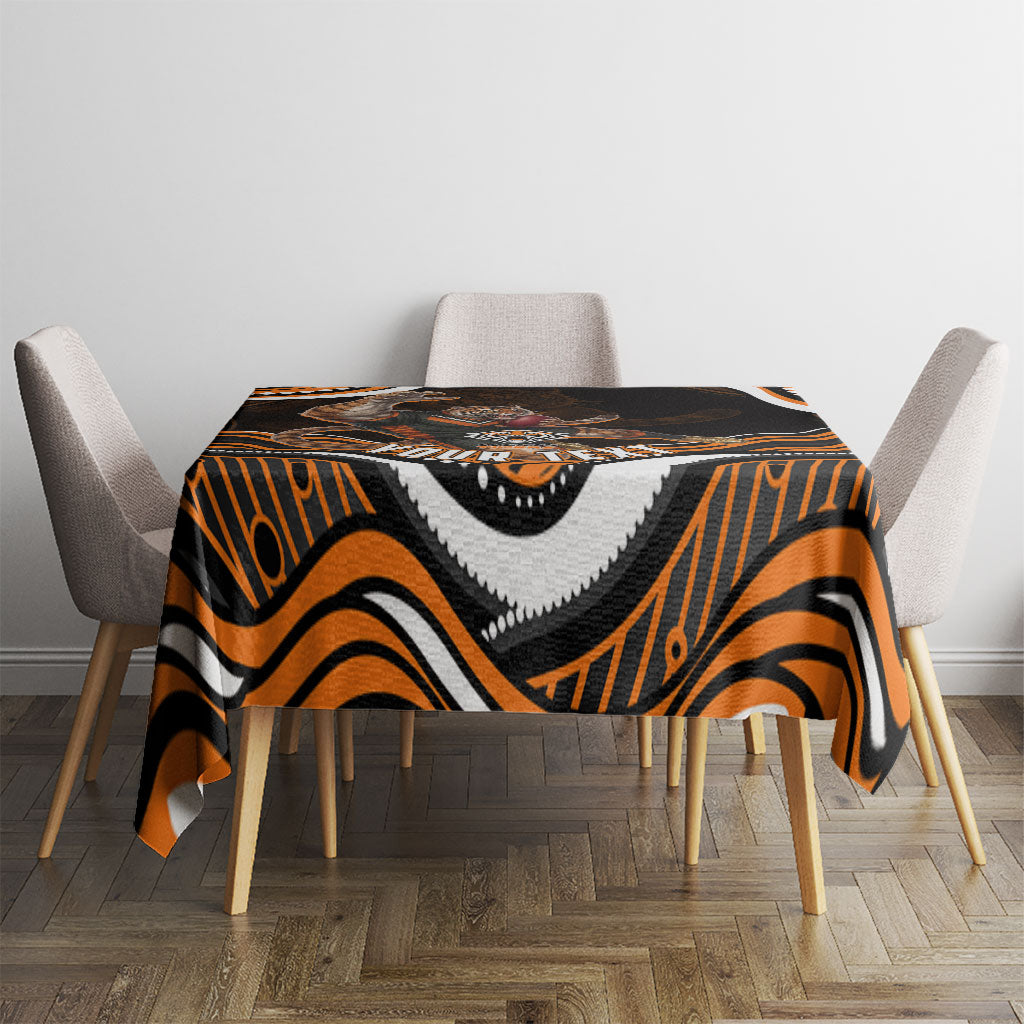 Personalized Wests Tigers Rugby Tablecloth Aboriginal Dot Art - Dreamtime Rugby Mascot