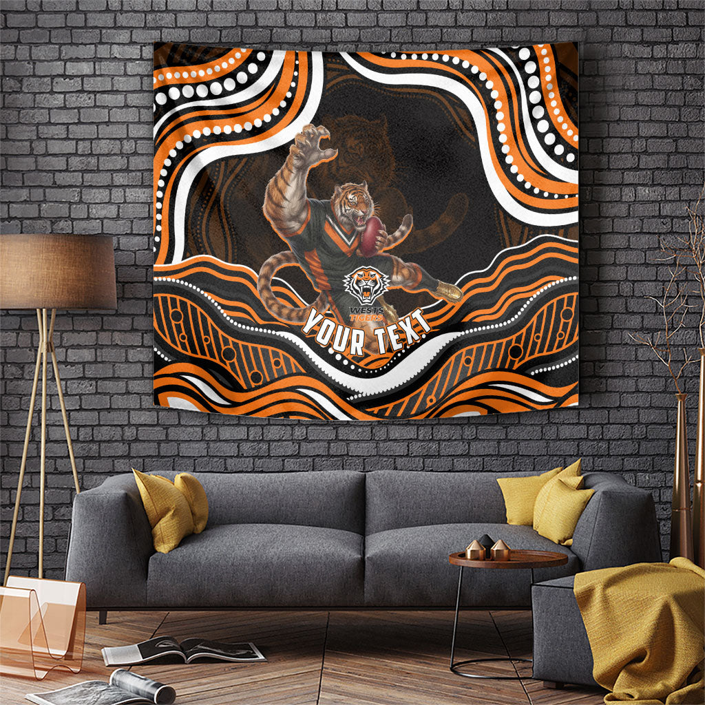 Personalized Wests Tigers Rugby Tapestry Aboriginal Dot Art - Dreamtime Rugby Mascot