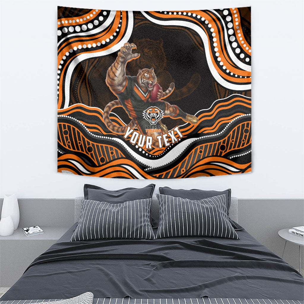 Personalized Wests Tigers Rugby Tapestry Aboriginal Dot Art - Dreamtime Rugby Mascot